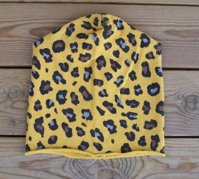 Mössa-Beanie Senap Animalprint