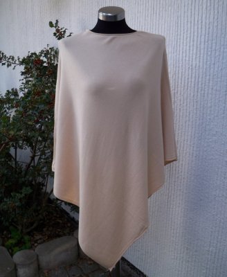 Beige Poncho Viskos/Ull