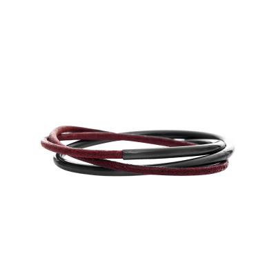 Läderarmband THORDIS SLIM Vinrött Hematit. Dansk Smykkekunst