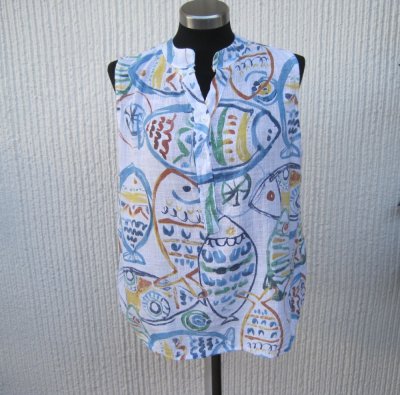 Mönstrad Ärmlös Blus Pastellfärger Linnemix. Made in Italy