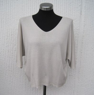 Sandbeige Finstickad Tröja Med Kort Ärm