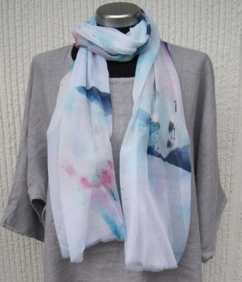 Mönstrad Tunn Scarf Blå Pastellfärger Viskos/silk