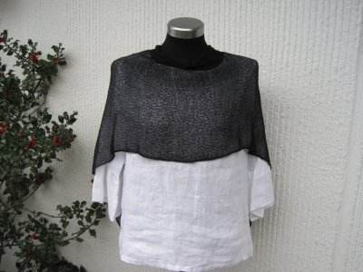 Svart Tunn Glest Stickad Poncho Sjal