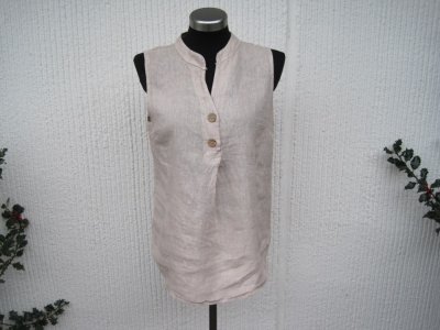 Beige Ärmlös Linneblus. Made in Italy