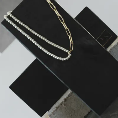 Dubbelt Pärlmix Halsband Guldpläterat