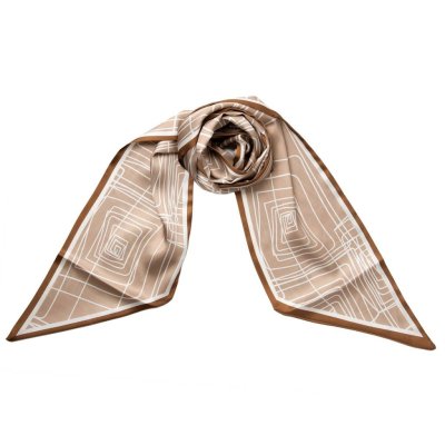 Smal beige scarf med grafiskt mönster